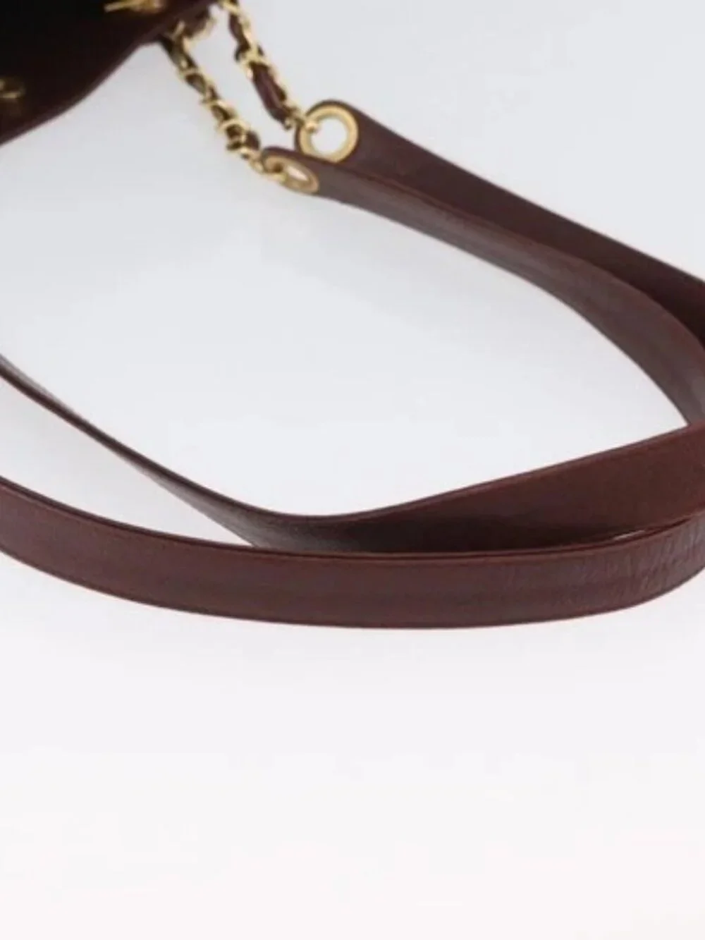 CHANEL Shoulder Bag Grained Calf Skin Brown Gold CC Auth bs33895